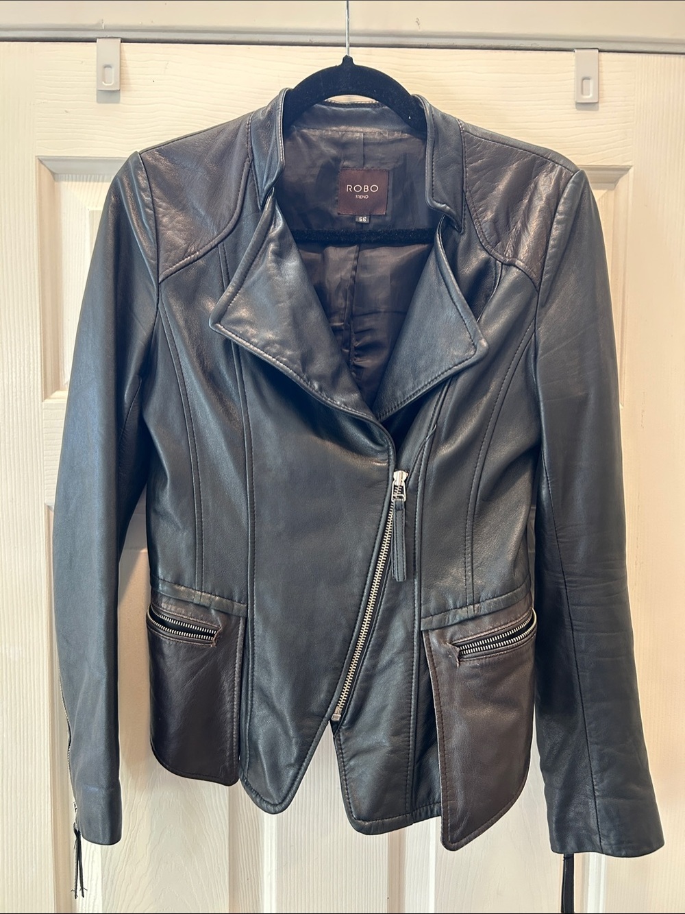 ROBO Trend Genuine Italian Leather Moto Jacket Black Women’s